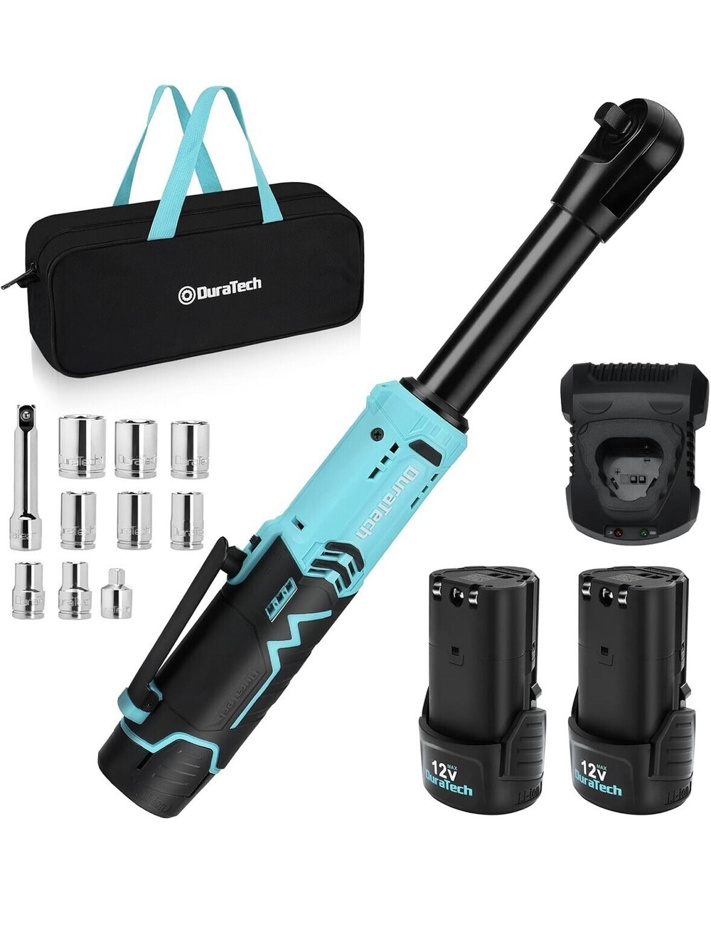DuraTech 3/8" Extended Cordless Ratchet Wrench Kit 12V Max DT105118A New B1